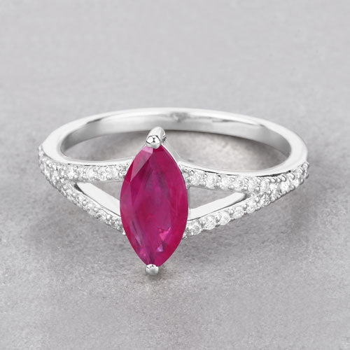 1.58 Carat Genuine Ruby and White Diamond 14K White Gold Ring - Rings - Custom Crafting Alliance, LLC