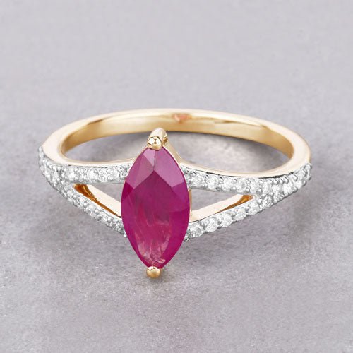 1.58 Carat Genuine Ruby and White Diamond 14K Yellow Gold Ring - Rings - Custom Crafting Alliance, LLC