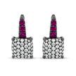 Black Rhodium Plated 18K White Gold 7/8 Cttw Round Diamond and Graduated Red Ruby Drop Earrings (F-G Color, VS1-VS2 Clarity)