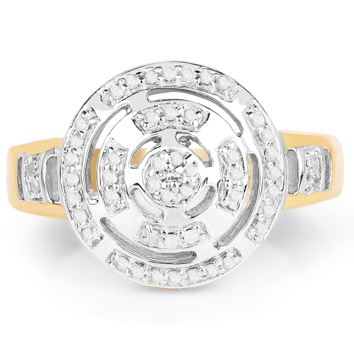 14K Yellow Gold Plated 0.21 Carat Genuine White Diamond .925 Sterling Silver Ring