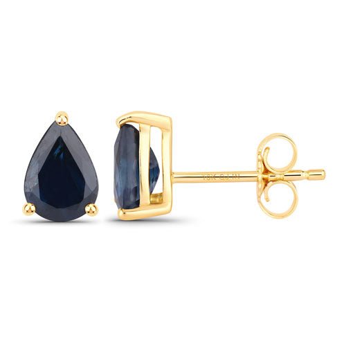 1.60 Carat Genuine Blue Sapphire 10K Yellow Gold Earrings - Earrings - Custom Crafting Alliance, LLC