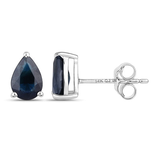 1.60 Carat Genuine Blue Sapphire 14K White Gold Earrings - Earrings - Custom Crafting Alliance, LLC