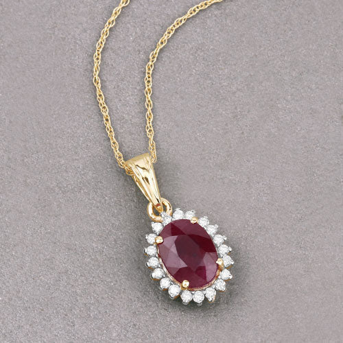 1.60 Carat Genuine Ruby and White Diamond 10K Yellow Gold Pendant - Pendants - Custom Crafting Alliance, LLC