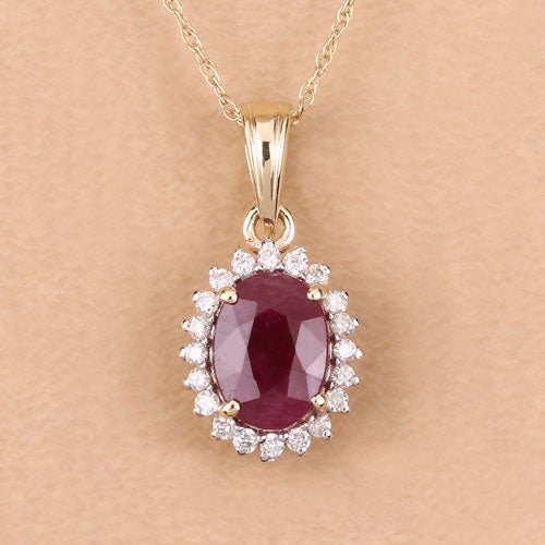 1.60 Carat Genuine Ruby and White Diamond 10K Yellow Gold Pendant - Pendants - Custom Crafting Alliance, LLC