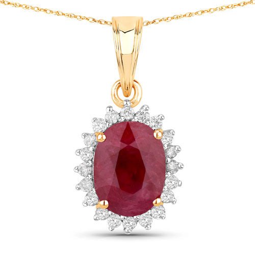 1.60 Carat Genuine Ruby and White Diamond 10K Yellow Gold Pendant - Pendants - Custom Crafting Alliance, LLC