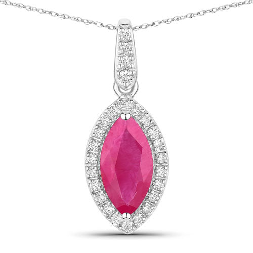 1.60 Carat Genuine Ruby and White Diamond 14K White Gold Pendant - Pendants - Custom Crafting Alliance, LLC