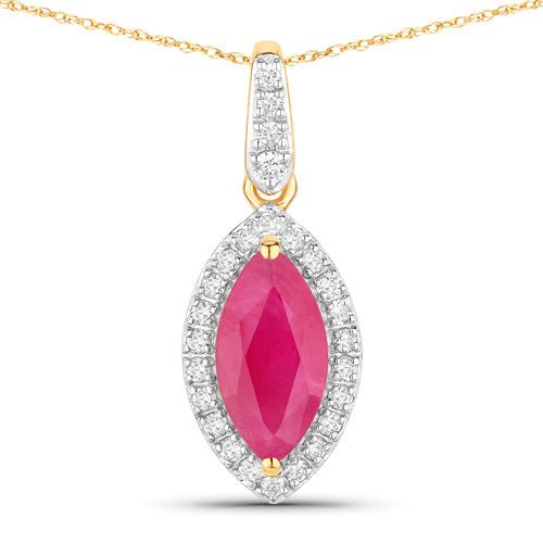 1.60 Carat Genuine Ruby and White Diamond 14K Yellow Gold Pendant - Pendants - Custom Crafting Alliance, LLC
