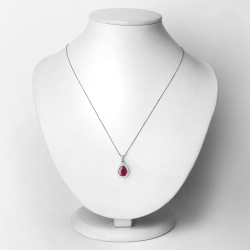 1.61 Carat Genuine Ruby and White Diamond 14K White Gold Pendant - Pendants - Custom Crafting Alliance, LLC