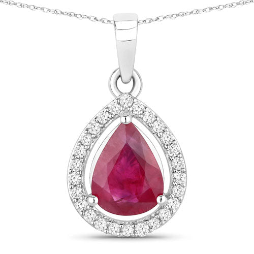 1.61 Carat Genuine Ruby and White Diamond 14K White Gold Pendant - Pendants - Custom Crafting Alliance, LLC