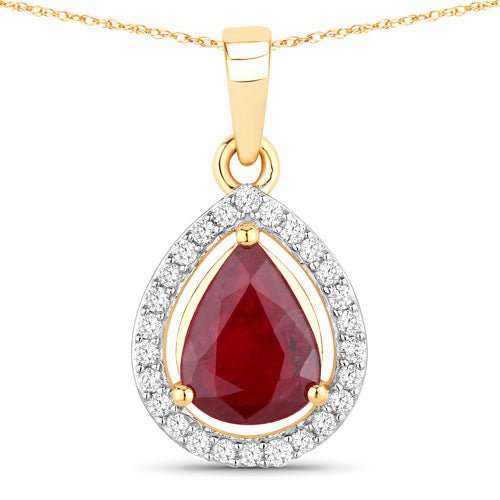 1.61 Carat Genuine Ruby and White Diamond 14K Yellow Gold Pendant - Pendants - Custom Crafting Alliance, LLC