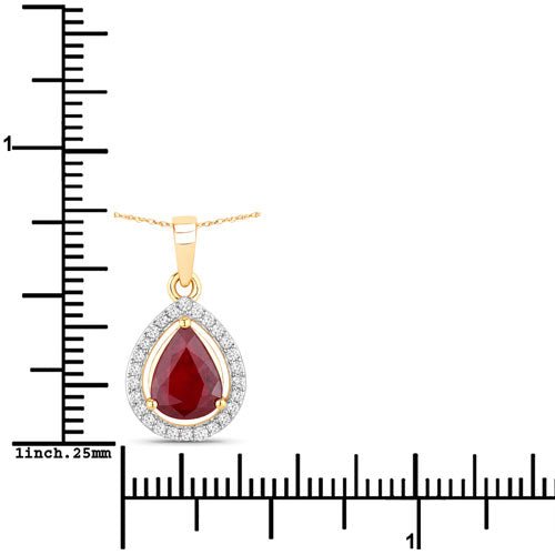1.61 Carat Genuine Ruby and White Diamond 14K Yellow Gold Pendant - Pendants - Custom Crafting Alliance, LLC