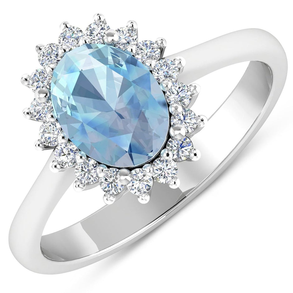 1.62 Carat Genuine Aquamarine and White Diamond 14K White Gold Ring - Rings - Custom Crafting Alliance, LLC