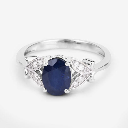 1.62 Carat Genuine Blue Sapphire and White Diamond 14K White Gold Ring - Rings - Custom Crafting Alliance, LLC