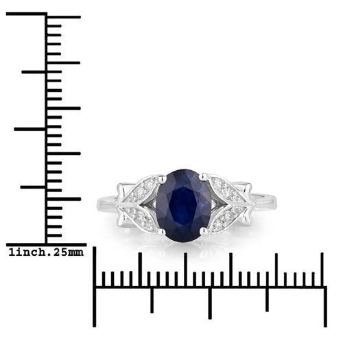 1.62 Carat Genuine Blue Sapphire and White Diamond 14K White Gold Ring - Rings - Custom Crafting Alliance, LLC