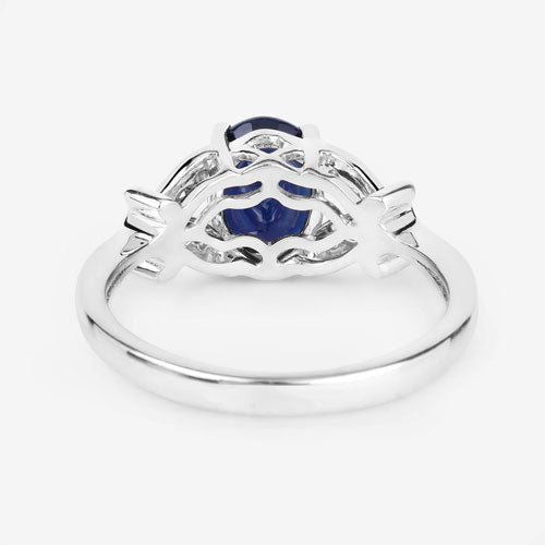 1.62 Carat Genuine Blue Sapphire and White Diamond 14K White Gold Ring - Rings - Custom Crafting Alliance, LLC