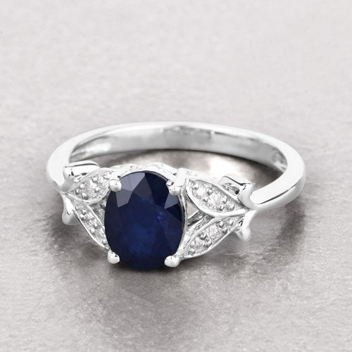 1.62 Carat Genuine Blue Sapphire and White Diamond 14K White Gold Ring - Rings - Custom Crafting Alliance, LLC