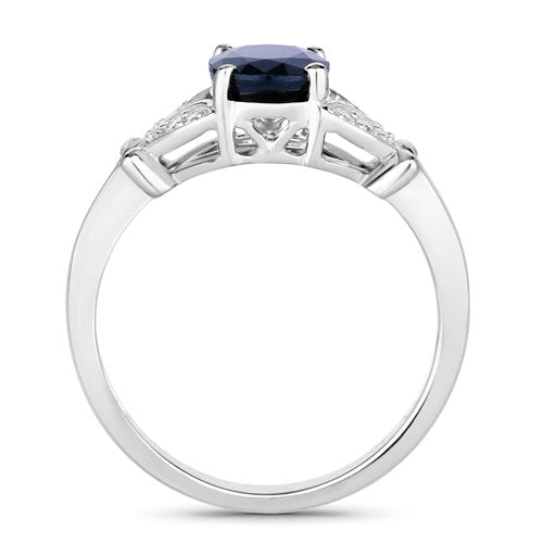 1.62 Carat Genuine Blue Sapphire and White Diamond 14K White Gold Ring - Rings - Custom Crafting Alliance, LLC