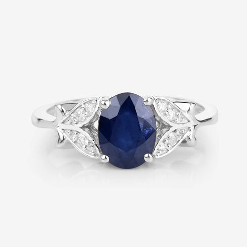 1.62 Carat Genuine Blue Sapphire and White Diamond 14K White Gold Ring - Rings - Custom Crafting Alliance, LLC