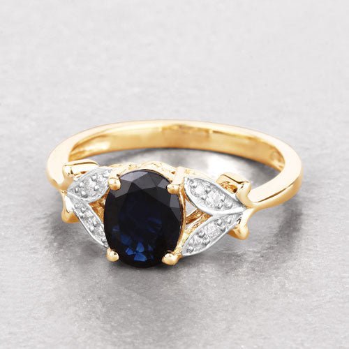 1.62 Carat Genuine Blue Sapphire and White Diamond 14K Yellow Gold Ring - Rings - Custom Crafting Alliance, LLC