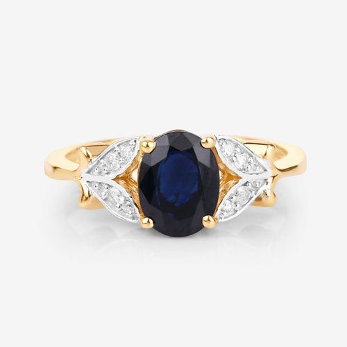 1.62 Carat Genuine Blue Sapphire and White Diamond 14K Yellow Gold Ring - Rings - Custom Crafting Alliance, LLC