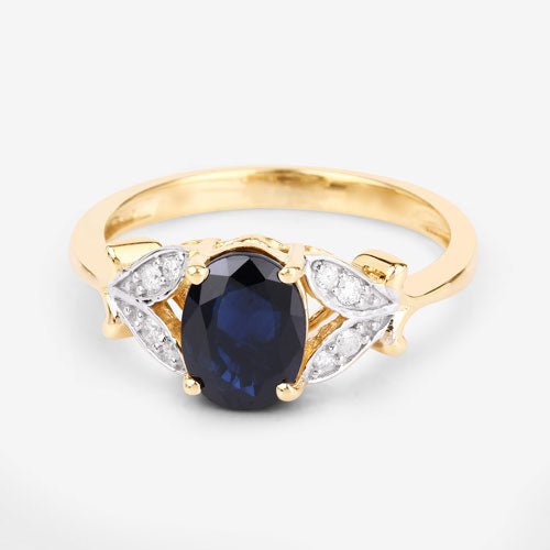 1.62 Carat Genuine Blue Sapphire and White Diamond 14K Yellow Gold Ring - Rings - Custom Crafting Alliance, LLC