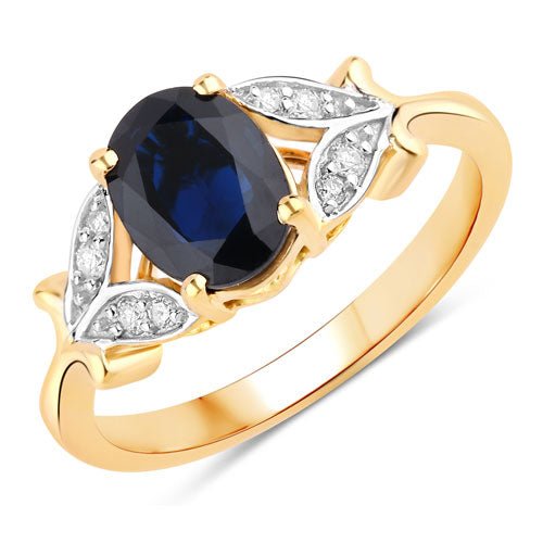 1.62 Carat Genuine Blue Sapphire and White Diamond 14K Yellow Gold Ring - Rings - Custom Crafting Alliance, LLC