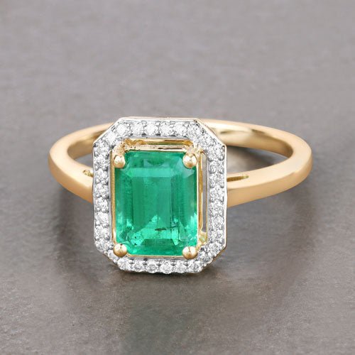 1.62 Carat Genuine Ethiopian Emerald and White Diamond 14K Yellow Gold Ring - Rings - Custom Crafting Alliance, LLC