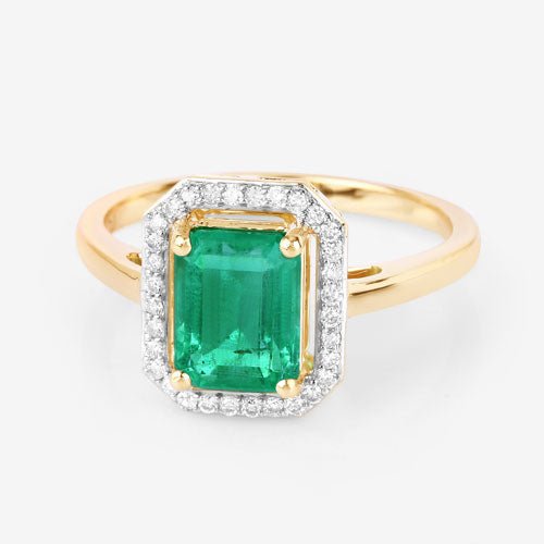 1.62 Carat Genuine Ethiopian Emerald and White Diamond 14K Yellow Gold Ring - Rings - Custom Crafting Alliance, LLC