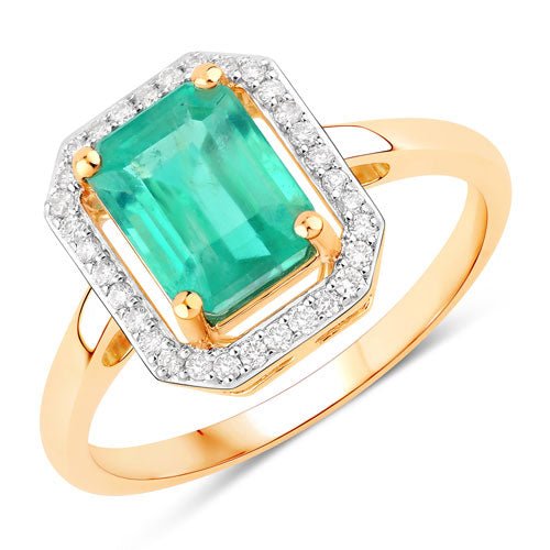 1.62 Carat Genuine Ethiopian Emerald and White Diamond 14K Yellow Gold Ring - Rings - Custom Crafting Alliance, LLC