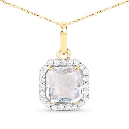 1.63 Carat Genuine White Sapphire and White Diamond 14K Yellow Gold Pendant - Pendants - Custom Crafting Alliance, LLC