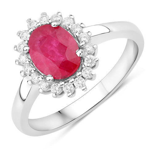 1.64 Carat Genuine Ruby and White Diamond 14K White Gold Ring - Rings - Custom Crafting Alliance, LLC