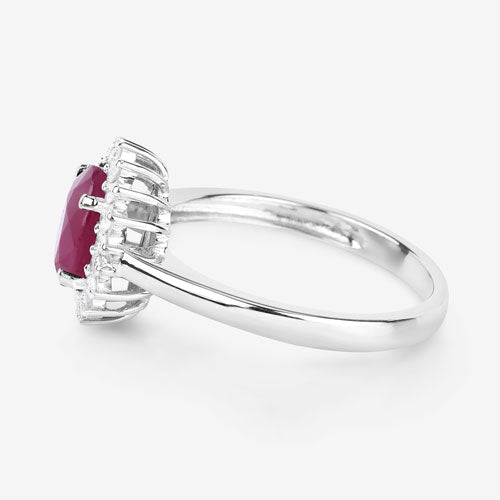 1.64 Carat Genuine Ruby and White Diamond 14K White Gold Ring - Rings - Custom Crafting Alliance, LLC