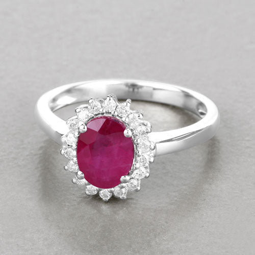1.64 Carat Genuine Ruby and White Diamond 14K White Gold Ring - Rings - Custom Crafting Alliance, LLC