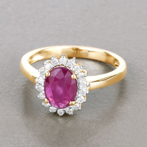 1.64 Carat Genuine Ruby and White Diamond 14K Yellow Gold Ring - Rings - Custom Crafting Alliance, LLC
