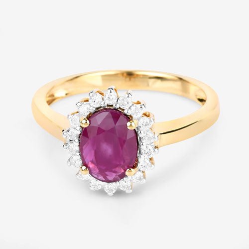 1.64 Carat Genuine Ruby and White Diamond 14K Yellow Gold Ring - Rings - Custom Crafting Alliance, LLC