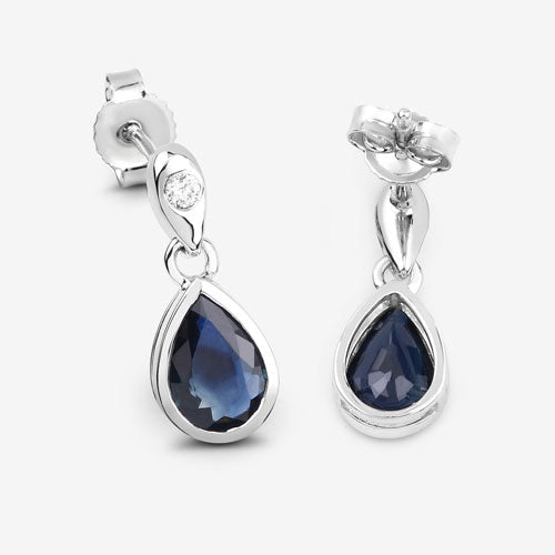 1.65 Carat Genuine Blue Sapphire and White Diamond 10K White Gold Earrings - Earrings - Custom Crafting Alliance, LLC