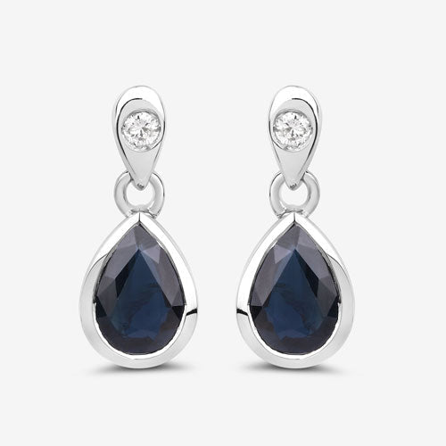 1.65 Carat Genuine Blue Sapphire and White Diamond 10K White Gold Earrings - Earrings - Custom Crafting Alliance, LLC