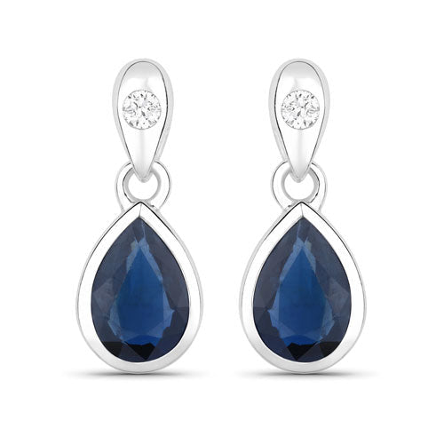 1.65 Carat Genuine Blue Sapphire and White Diamond 10K White Gold Earrings - Earrings - Custom Crafting Alliance, LLC