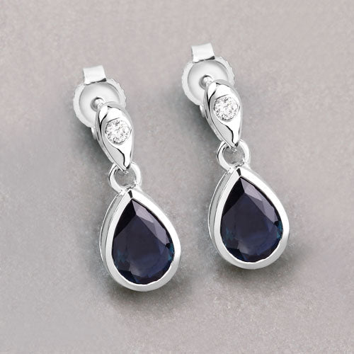 1.65 Carat Genuine Blue Sapphire and White Diamond 10K White Gold Earrings - Earrings - Custom Crafting Alliance, LLC