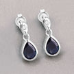 1.65 Carat Genuine Blue Sapphire and White Diamond 10K White Gold Earrings - Earrings - Custom Crafting Alliance, LLC