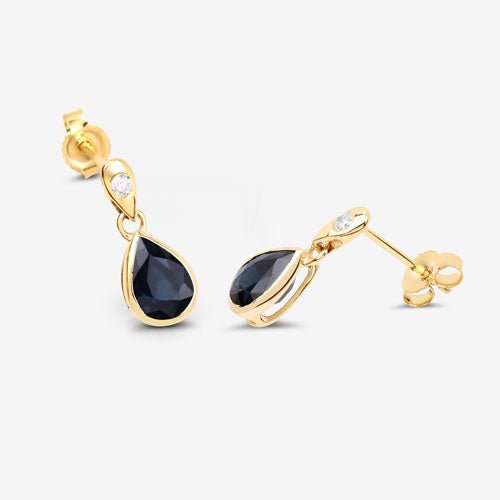 1.65 Carat Genuine Blue Sapphire and White Diamond 10K Yellow Gold Earrings - Earrings - Custom Crafting Alliance, LLC