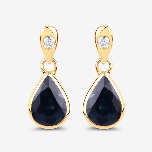 1.65 Carat Genuine Blue Sapphire and White Diamond 10K Yellow Gold Earrings - Earrings - Custom Crafting Alliance, LLC