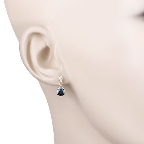 1.65 Carat Genuine Blue Sapphire and White Diamond 10K Yellow Gold Earrings - Earrings - Custom Crafting Alliance, LLC