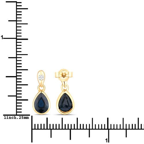 1.65 Carat Genuine Blue Sapphire and White Diamond 10K Yellow Gold Earrings - Earrings - Custom Crafting Alliance, LLC