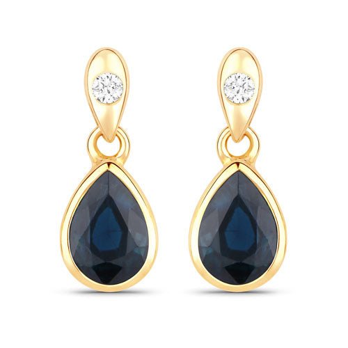 1.65 Carat Genuine Blue Sapphire and White Diamond 10K Yellow Gold Earrings - Earrings - Custom Crafting Alliance, LLC