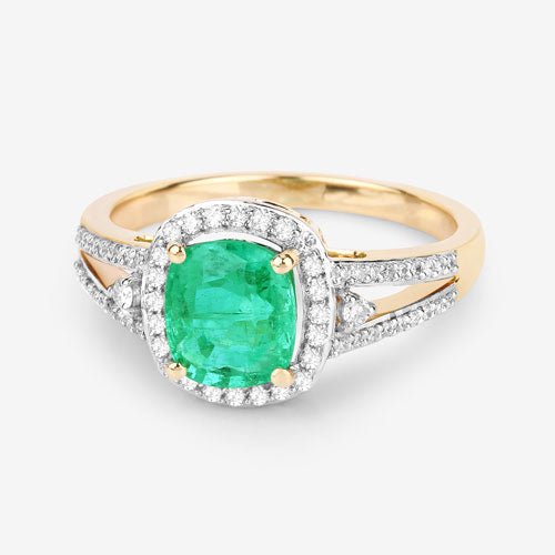 1.65 Carat Genuine Ethiopian Emerald and White Diamond 14K Yellow Gold Ring - Rings - Custom Crafting Alliance, LLC