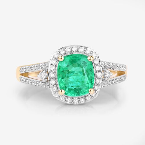 1.65 Carat Genuine Ethiopian Emerald and White Diamond 14K Yellow Gold Ring - Rings - Custom Crafting Alliance, LLC