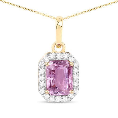 1.65 Carat Genuine Pink Sapphire and White Diamond 14K Yellow Gold Pendant - Pendants - Custom Crafting Alliance, LLC