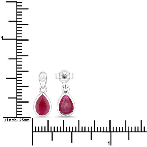 1.65 Carat Genuine Ruby and White Diamond 10K White Gold Earrings - Earrings - Custom Crafting Alliance, LLC