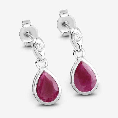 1.65 Carat Genuine Ruby and White Diamond 10K White Gold Earrings - Earrings - Custom Crafting Alliance, LLC
